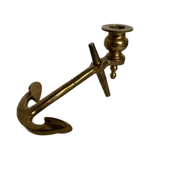 Candle Stick Brass Anchor Heavy Metal Nautical Beach Boat Decor 6" Long Solid - Picture 6 of 7